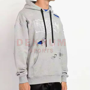 Moda Traje de moda Nuevo diseño de manga larga Hombres Sudadera con capucha desgastada Slim Fit Color liso Hombres Sudadera con capucha desgastada - Product Image 5