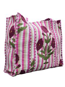 Sac fourre-tout en coton matelassé à imprimé artisanal pour femmes, sac de shopping fait à la main, sac à bandoulière matelassé - Product Image 3