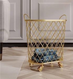 Cesto de Ropa Moderno de Hierro Dorado Personalizado para Espacios Pequeños en Apartamentos, Dormitorios o Baños - Product Image 1