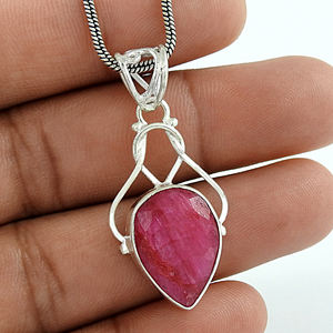 Pierre précieuse rubis naturel en argent sterling 925 en forme de goutte d'eau cadeau de noël pendentif nouveauté en gros bijoux personnalisés - Product Image 1