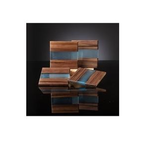 Posavasos de piedra de madera y resina epoxi hecho a mano para restaurantes de agua y color azul cielo - Product Image 2
