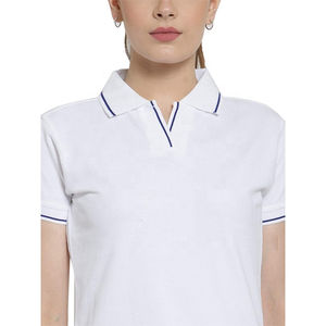 T-shirt élégant pour femme en coton, logo personnalisé, décontracté, manches courtes, grande taille, tricoté, uni, teinture unie, vente en gros - Product Image 3