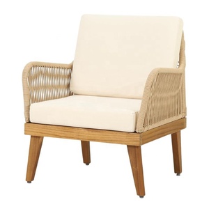 Combinaison de bois de teck de bonne qualité et de corde en rotin avec siège en mousse premium, chaises confortables pour l'extérieur et le salon - Product Image 1