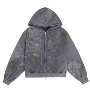 Sudaderas con Capucha de Felpa de Invierno con Cremallera Completa, Personalizadas al por Mayor, Unisex, de Algodón Terry Lavado, con Pedrería, OEM, con Parte Inferior Flexible - Product Image 1