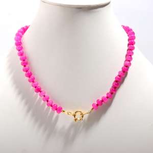 Hot Pink Calcedonia Smooth Rondelle Bead Collar Joyería anudada a mano para mujeres Venta caliente Candy Gem Accesorio - Product Image 2