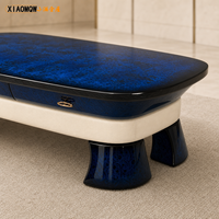 Table basse de luxe en bois de burl bleu avec tiroir, table centrale rectangulaire pour salon