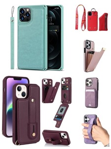 Cartera de cuero Flip Cover All Inclusive Protection Mobile Phone Cases para iPhone PU bolsas de teléfono para Samsung Wristband case pouch - Product Image 6