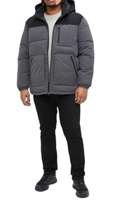 Casual Lightweight Puffer <b>Jacket</b> for <b>Men</b> Winter Windproof Hood Front Logo Solid Puffer <b>Jacket</b> - Product Image 3