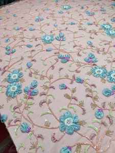 Tissu en filet brodé à la main 100 % lin de haute qualité, écologique, style croisé, tricoté en chaîne, accessoire lourd - Product Image 4