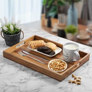 Handmade Acacia Wood Serving <b>Tray</b> with Sturdy Handles for <b>Tea</b>, Snacks, Breakfast, Kitchen & Dining Table Use | OEM Bulk Exporter - Product Image 2