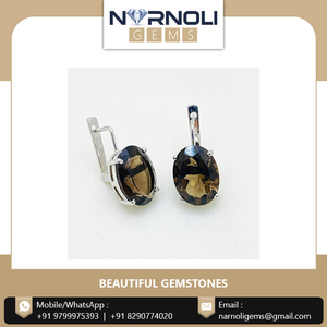 Dernière collection, magnifiques boucles d'oreilles en argent sterling 925 serties de quartz fumé ovale facetté, prix de gros en promotion - Product Image 3