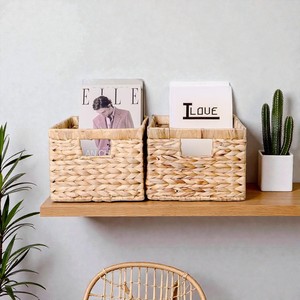 ISLA Lot de 2 paniers de rangement rectangulaires en jacinthe tressée à la main, bacs organisateurs polyvalents avec poignées intégrées pour étagère, placard, armoire OEM - Product Image 2