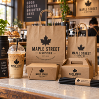 Ensemble d'emballages personnalisés AT PACK pour café à emporter avec logo, sacs en papier, boîtes alimentaires, gobelets à café et pailles pour solution de branding de restaurant
