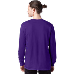 T-shirt à manches longues respirant gris fumée T-shirts vierges unis en coton épais - Product Image 5