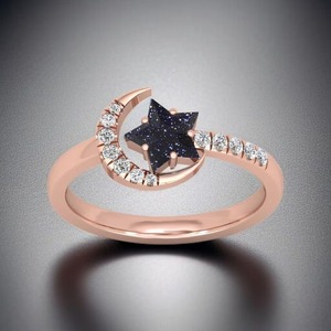Anillo de Piedra Arenisca Natural con Forma de Estrella y Luna Creciente, Anillo Celestial Dorado Rosa, Anillo Delicado con Acentos de Diamantes de Luna y Estrella, Regalo de Joyería para Ella - Product Image 1
