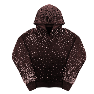 Sweat à capuche marron avec strass, tendance, chaud, en coton, décontracté, doux, élégant, pull de créateur pour homme - Product Image 1