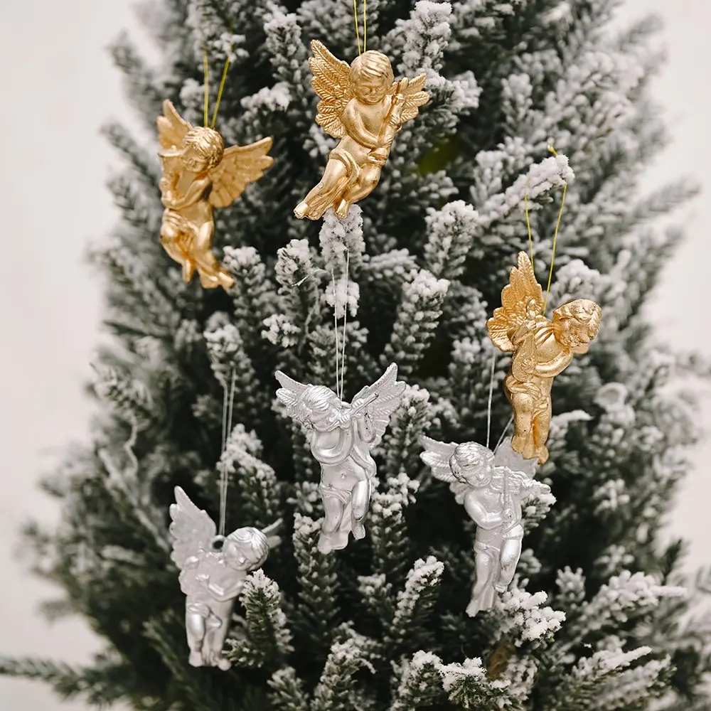 Adornos colgantes de árbol de Navidad para niños, muñecos de Ángel, regalos, colgantes, suministros de decoración de Navidad, 6 uds.