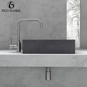 Meubles-lavabos de salle de bain résidentiels modernes en pierre naturelle, avec lavabo en marbre bicolore, finition à panneaux audacieuse, ovale spacieux, pour usage intensif, OEM - Product Image 3