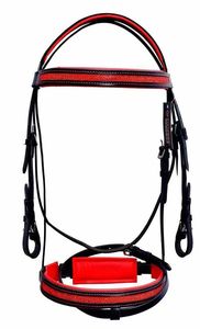 Bride en cuir de cheval marron surpiquée avec muserolle française - Product Image 3