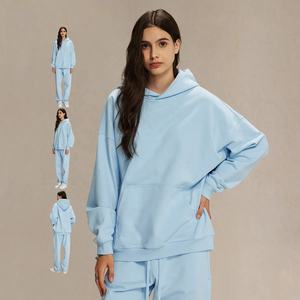 Haute qualité surdimensionné personnalisé bouffée impression 500 gsm 100% coton blanc poids lourd unisexe pantalons de survêtement et sweat à capuche ensemble - Product Image 3