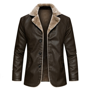 <b>Mens</b> Leather <b>Jacket</b> Autumn and Winter Warm <b>Velvet</b> Blazer Motorcycle <b>Jacket</b> - Product Image 1