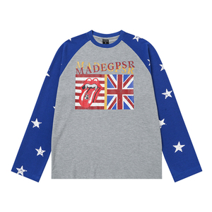 Unisex Long Sleeve <b>Raglan</b> T-Shirt With Stars And Flags Print Crew Neck Streetwear Regular Fit 100% Cotton Knitted Breathable - Product Image 3