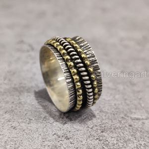 Large bande Spinner bague de méditation en argent sterling 925 bague de pouce pour femme Fidget bijoux faits à la main Fine anxiété bague Spinner pour hommes - Product Image 4