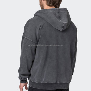 custom men's cotton oversize drop shoulder <b>zip</b> <b>up</b> hoodies streetwear <b>vintage</b> acid wash heavyweight blank <b>zip</b> <b>hoodie</b> for men - Product Image 4