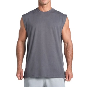 เสื้อกล้ามออกกำลังกายผู้ชายผ้าฝ้ายผสมอีลาสเทนยืดได้ คุณภาพสูง สีตามสั่ง OEM ทรงยาวเรียบง่าย สวมใส่สบาย - Product Image 3