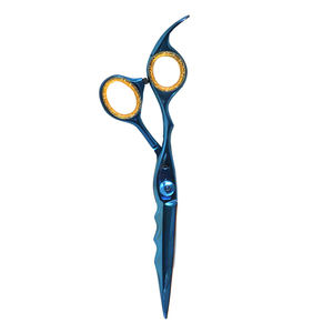 Tijera de corte de pelo de peluquero de lujo, tijera de corte de hoja afilada de acero inoxidable con revestimiento azul con reposapiés y anillo de goma - Product Image 5