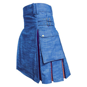 Kilt écossais utilitaire de sport en denim bleu pour homme, plissé orange, tailles 28-62 - Product Image 5