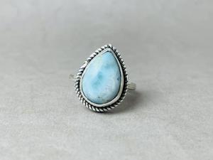 ขายส่ง925สเตอร์ลิงเงินแท้หยดน้ำตา Larimar แหวนชั้นดีดีไซน์โดดเด่นด้วยอัญมณีสีฟ้าธรรมชาติชั้นนำเครื่องประดับงานแต่งงาน - Product Image 2