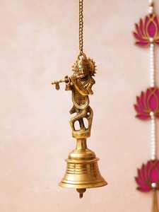 Exquisita campana colgante de Krishna, artesanía de Metal de latón de alta calidad, decoración tradicional de lujo para el hogar, exportación directa de Diwali - Product Image 2