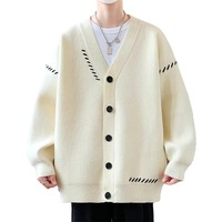 Herbst Winter Herren Mode Lässige Streetwear V-Ausschnitt Strickjacke Patchwork Lose Baumwollfutter Polyester/Baumwolle Bedruckt Gestreift