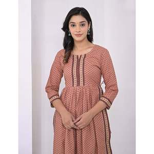 Peach Cotton Pant Set <b>Block</b> <b>Printed</b> Salwar Kameez - Product Image 3