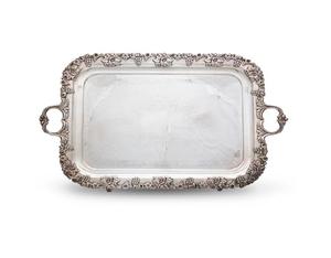 Plateau de service en métal doré et argenté Plateau de service en acier inoxydable avec poignées en laiton Plateau à café de haute qualité longue durée - Product Image 1