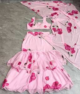 ผ้าซารีสำเร็จรูปเนื้อผ้าจอร์เจตต์เทียมลายพิมพ์ดิจิทัล ตกแต่งระบาย พร้อมผ้าคลุมไหล่สำหรับงานปาร์ตี้สมัยใหม่ - Product Image 5