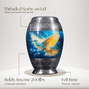 Urne de crémation d'oiseau de conception moderne pour l'affichage funéraire commémoratif de cendres humaines d'adulte d'hommes et de femmes jusqu'à 200lbs pour l'affichage funéraire de sympathie - Product Image 4