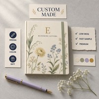 Carnet de notes LABON personnalisé A5, couverture rigide, motif floral botanique vintage, impression CMYK, monogramme doré, fermeture élastique, cadeau