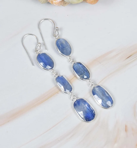 Kyanite สีฟ้า925สเตอร์ลิงพลอยธรรมชาติทำด้วยมือต่างหูตะขอต่างหูเดือนกรกฎาคมของขวัญวันเกิดสำหรับคริสต์มาส3ต่างหูหิน - Product Image 2