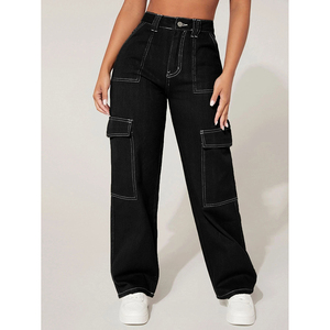 Pantalon en jean pour femmes à la mode pantalon cargo ample jean coréen avec poches jeans baggy patchwork - Product Image 5