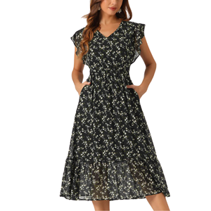 Sostenible sin mangas Floral Wrap Midi Sundress cuello en V con cinturón volantes Bodycon transpirable antiestático OEM servicio disponible - Product Image 1