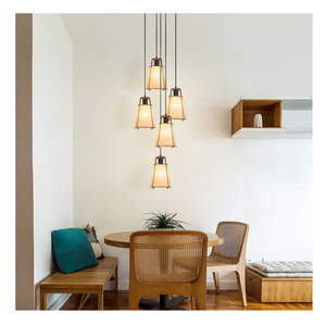 โคมไฟแขวนเพดานสีธรรมชาติแบบเรียบง่ายทำจากไม้ไผ่สำหรับตกแต่งบ้านห้องนั่งเล่น - Product Image 2
