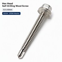 Vis autoperceuse à tête hexagonale en acier inoxydable 304, 5,5x63mm, avec rondelle EPDM, filetage métrique complet, pour décoration intérieure et extérieure