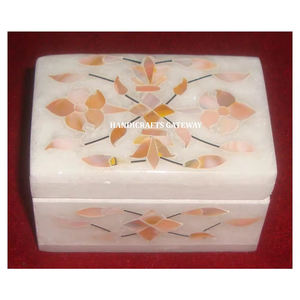 Material de clase alta, mármol blanco Natural, incrustaciones de madreperla dorada, forma Rectangular, diseño único, caja de almacenamiento de joyería de mármol - Product Image 1