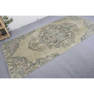 Alfombra de lana Vintage, diseño de retazos en beige y azul, grande, 4x9,1 pies, sala de estar rectangular para, dormitorio, 10mm de grosor con respaldo de látex - Product Image 2