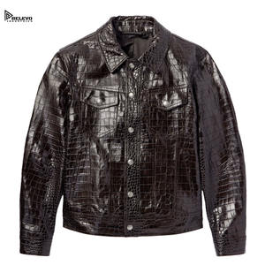 Chaqueta de Cuero con Estampado de Cocodrilo para Hombre, Chaqueta de Invierno Casual de Cuero PU, Ajustada, Duradera, Chaqueta de Moda Urbana - Product Image 1