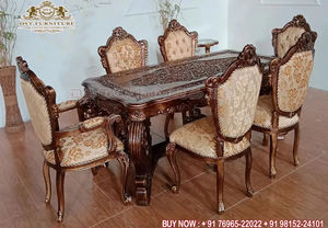 Bens — ensemble de Table à manger de Style traditionnel ancien, meuble européen sculpté à la main avec finition noyer, 6 places - Product Image 2