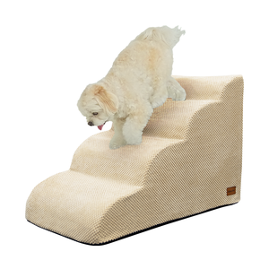 [AllmioPet] Meubles pour animaux de compagnie d'intérieur, tissu nuage, escalier à 4 marches, beige, AMP 4 BE, pour chien et chat, accès facile au canapé-lit et soins articulaires - Product Image 1