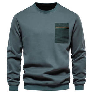 เสื้อสเวตเชิ้ตผ้าฝ้ายคุณภาพสูงทรงหลวมสำหรับผู้ชายรุ่นใหม่ประจำฤดูใบไม้ร่วง มีกระเป๋าซิป เสื้อสเวตเชิ้ตลำลองสไตล์สปอร์ต เสื้อพูลโอเวอร์ผู้ชาย - Product Image 4